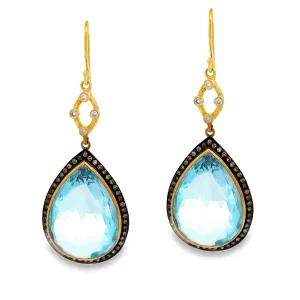 Estate Yellow Gold Blue Topaz and Diamond Earrings