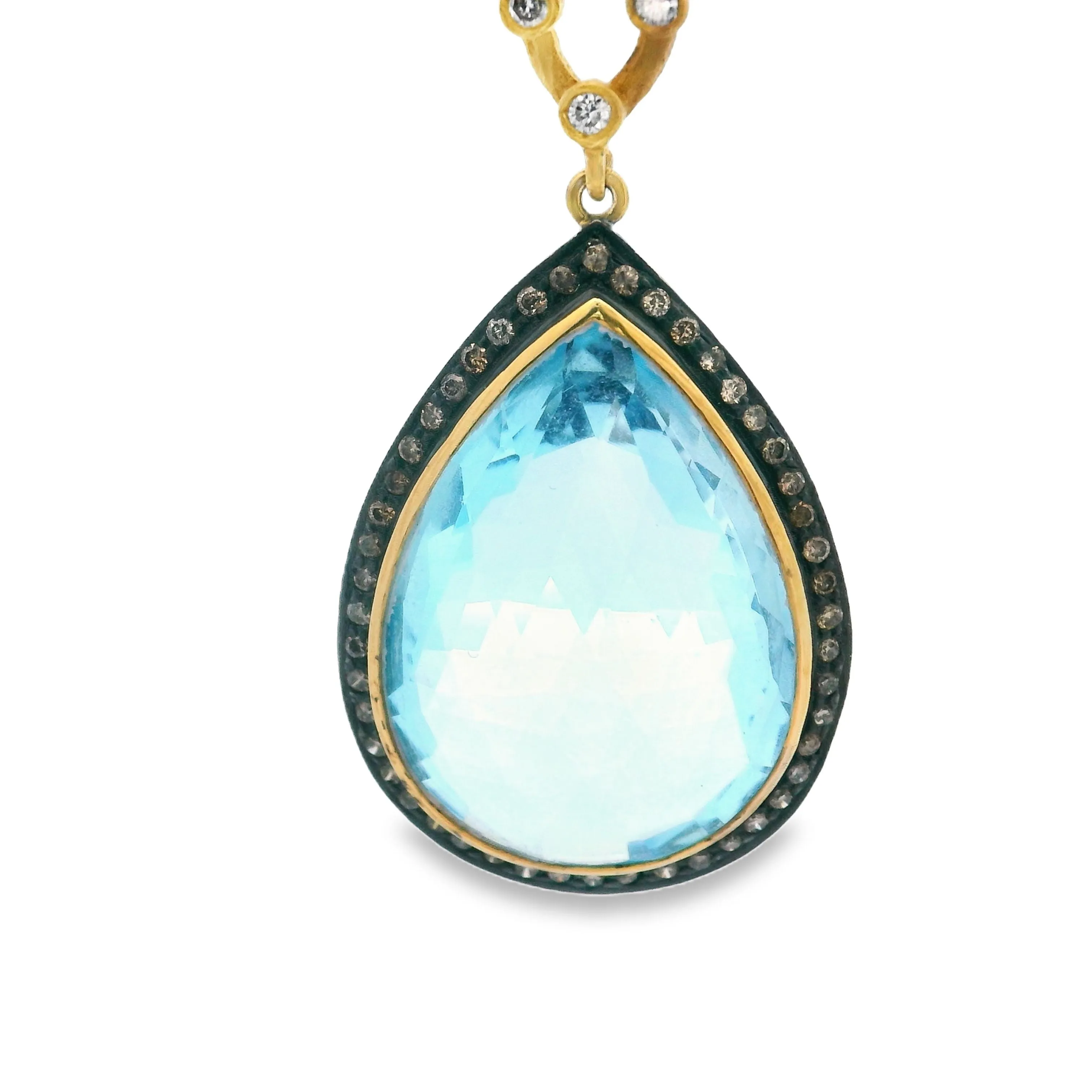 Estate Yellow Gold Blue Topaz and Diamond Earrings