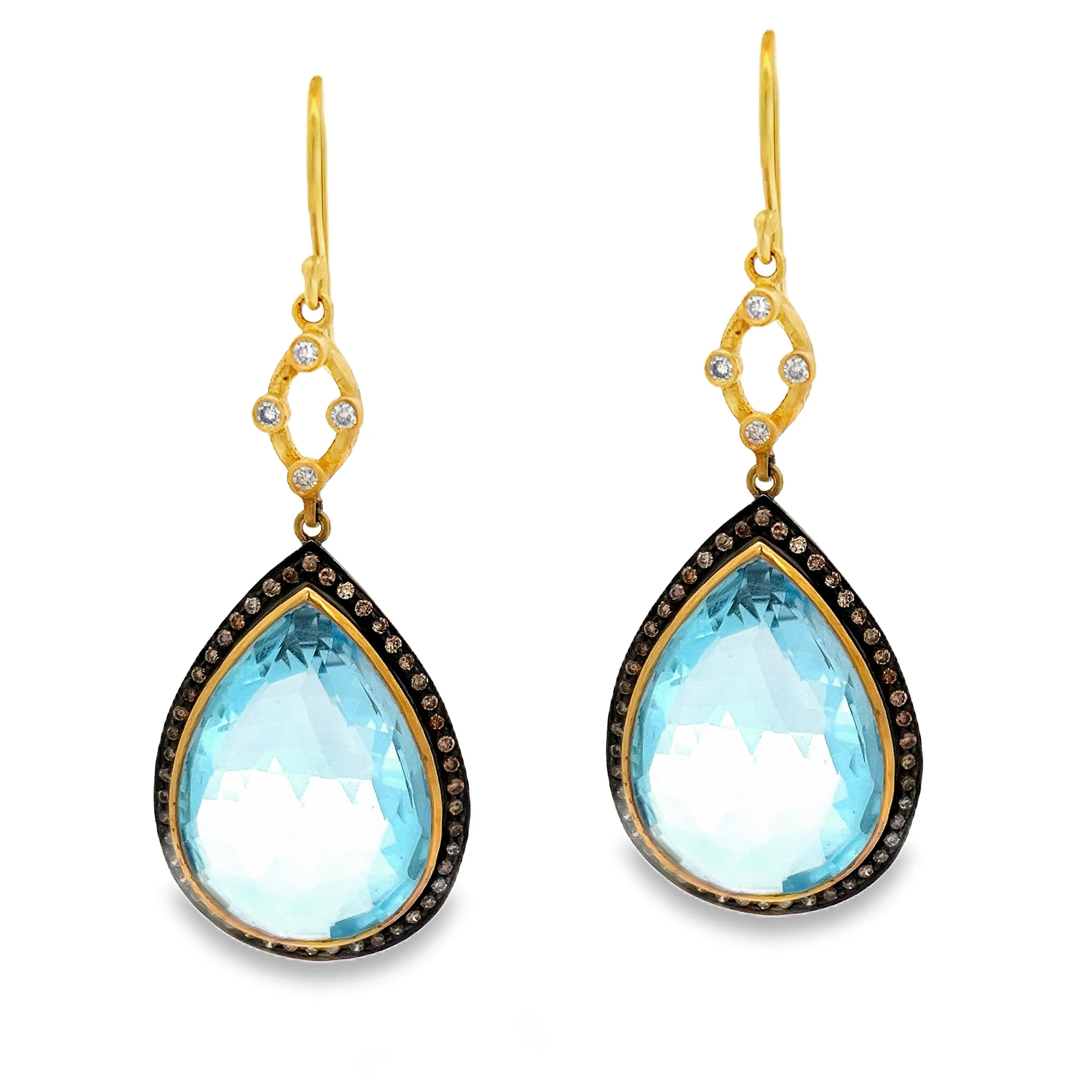 Estate Yellow Gold Blue Topaz and Diamond Earrings