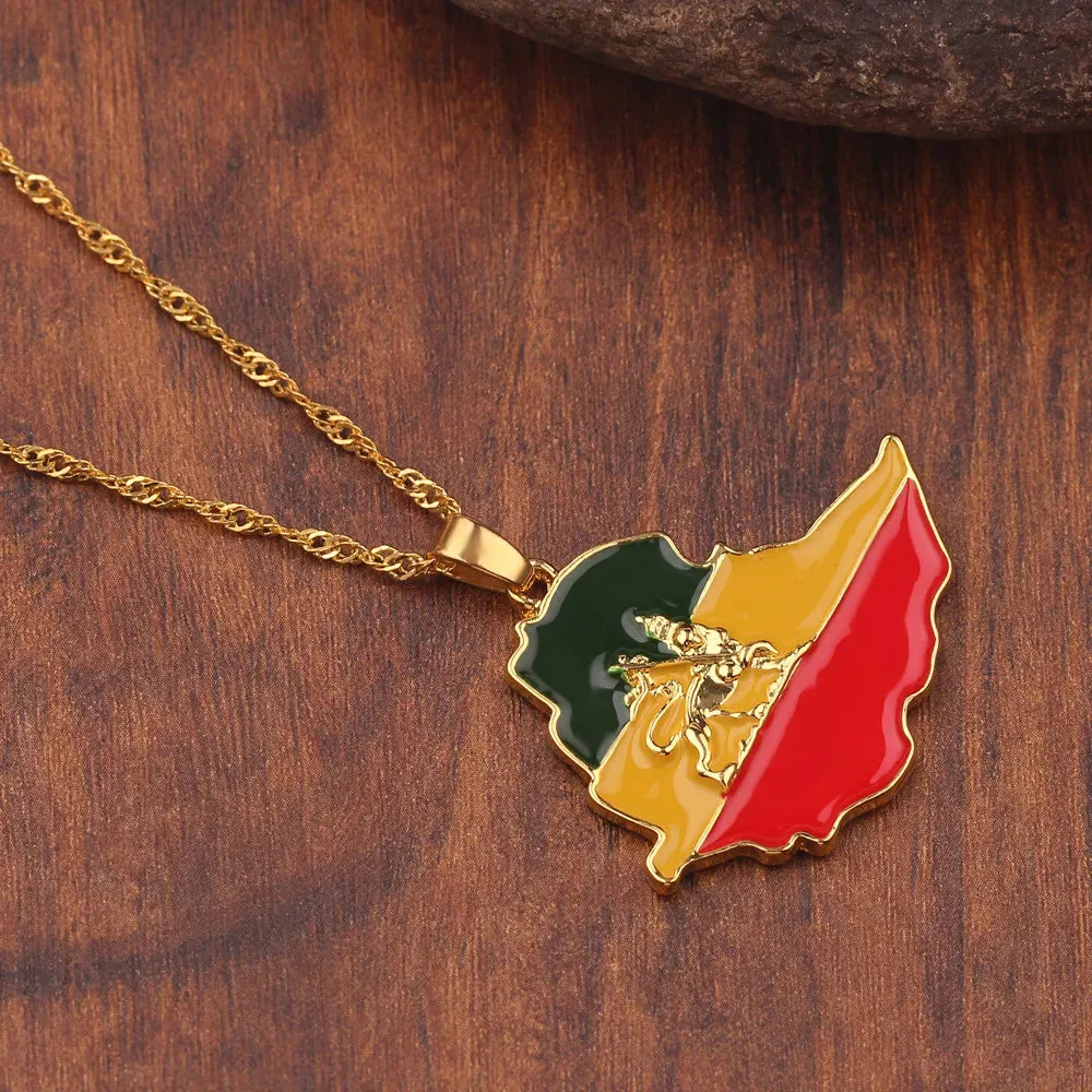 Ethiopian Flag & Lion Map Pendant