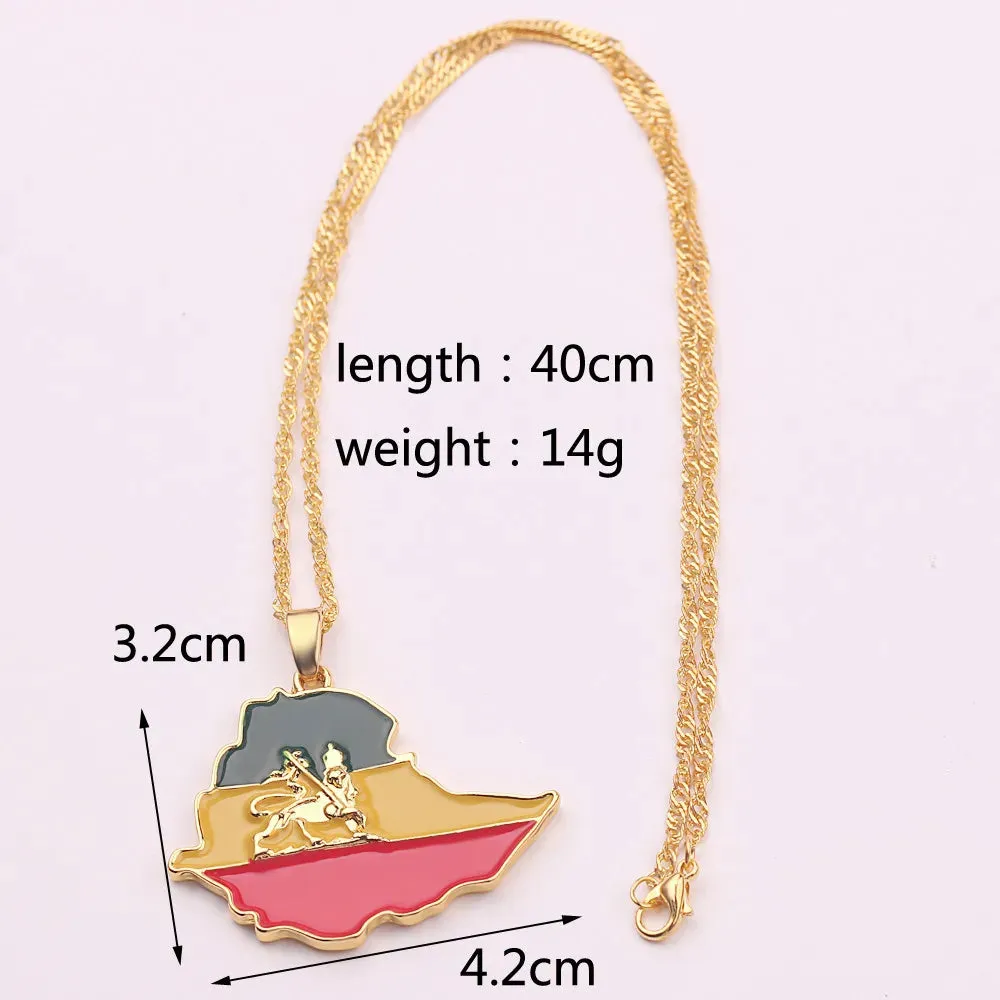 Ethiopian Flag & Lion Map Pendant