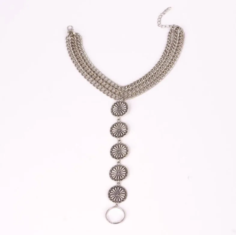 European and American fashion personality retro carved three layer even exaggerated fringed Anklets toe foot ornaments