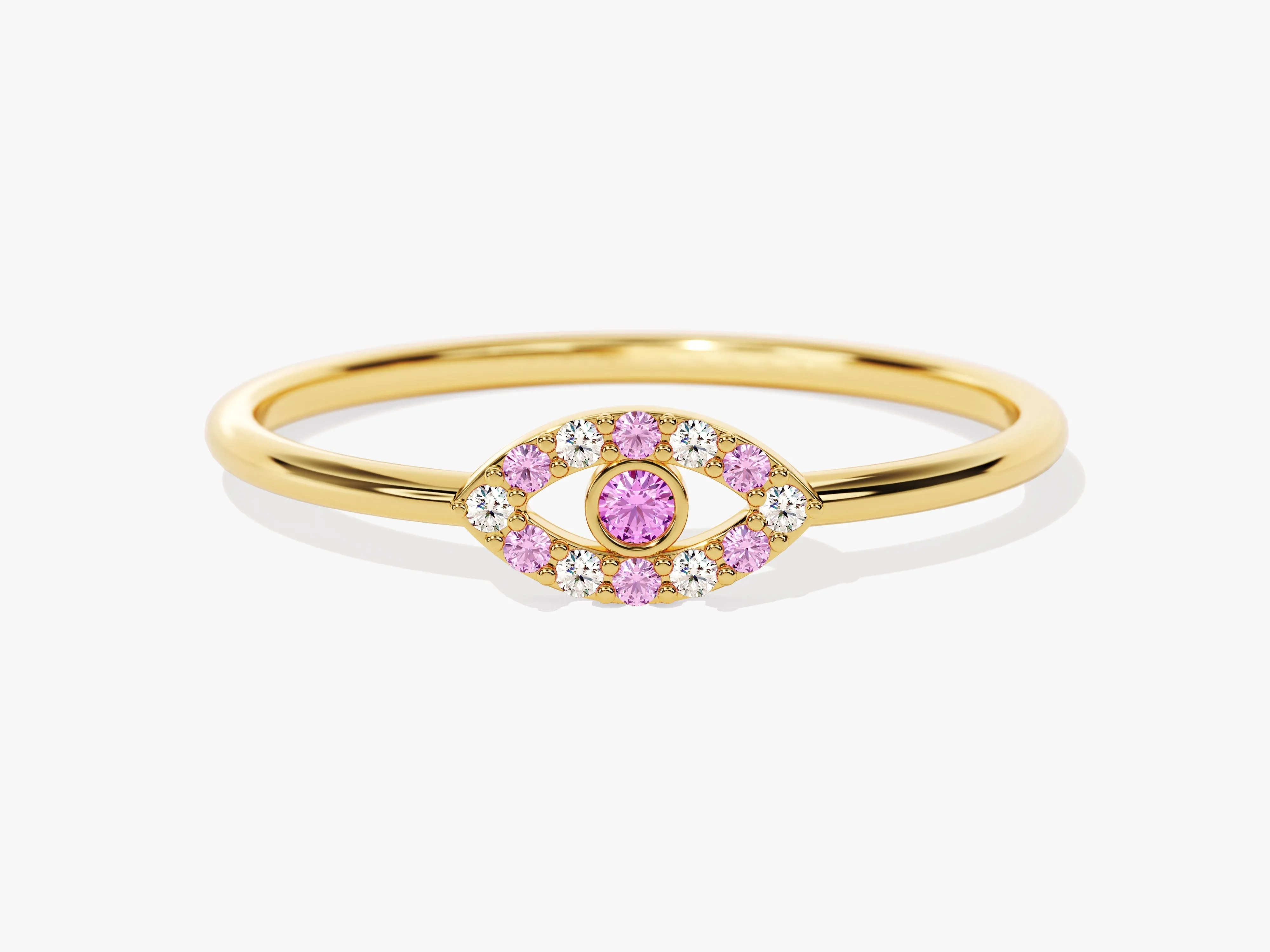 Evil Eye Alternating Birthstone Ring - Gold Vermeil