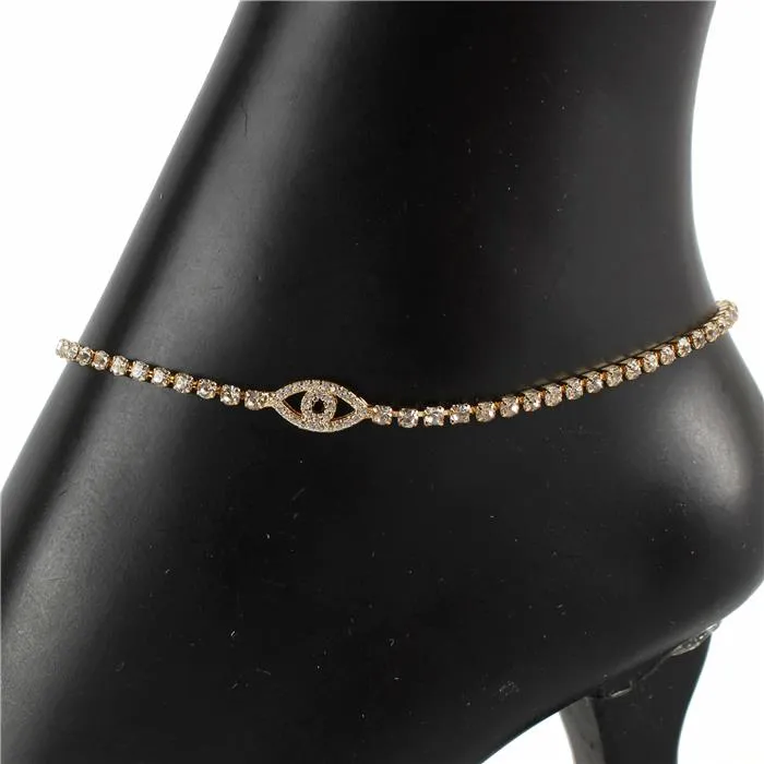 Evil Eyes Rhinestones Anklet