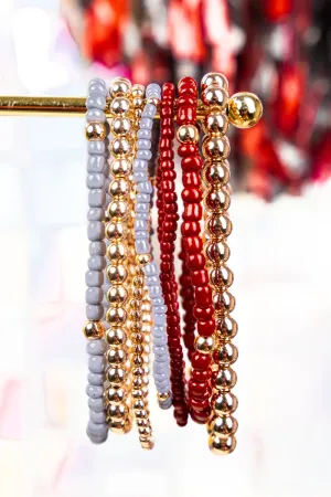 Expect Victory Wine and Gray Beaded Bracelet Set