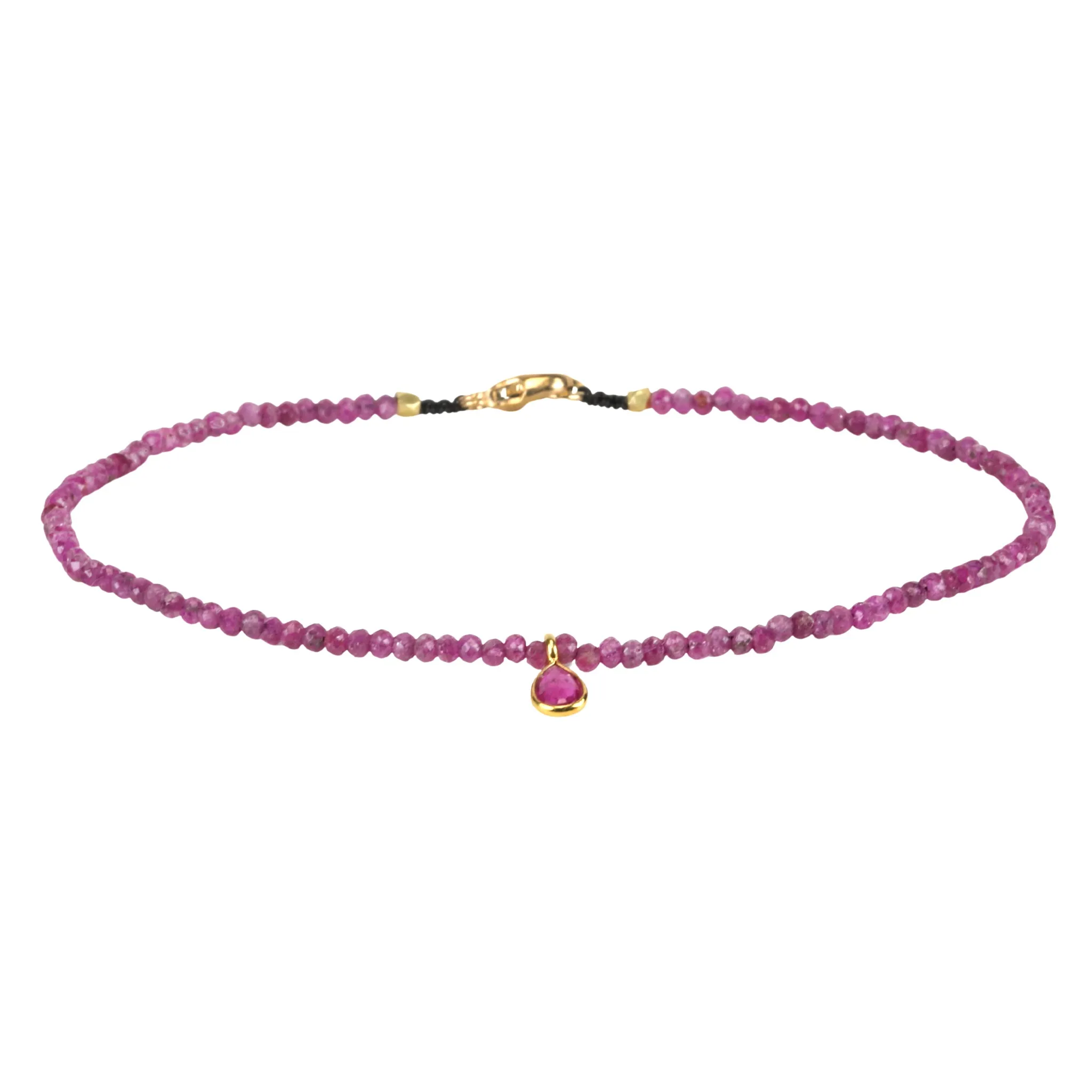 Faceted Ruby Beaded Bracelet with 18K Bezel-Set Teardrop Ruby Charm