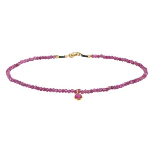 Faceted Ruby Beaded Bracelet with 18K Bezel-Set Teardrop Ruby Charm