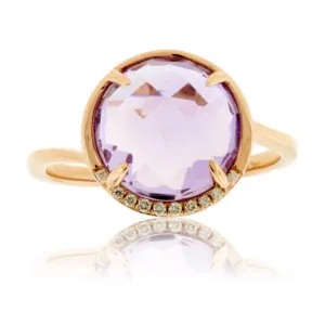 Fancy Round Cut Amethyst and Diamond Halo Ring