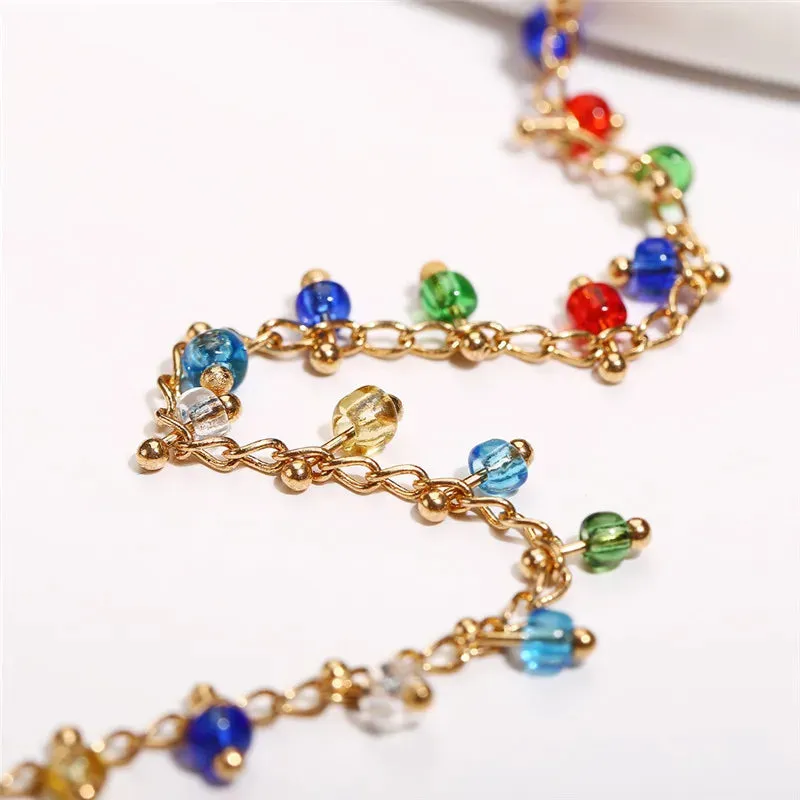 Fashion Colorful Crystal Beads Anklets for Women Boho Gold Color Chain Ankle Bracelet Leg Bracelet Ocean Beach Foot Jewelry