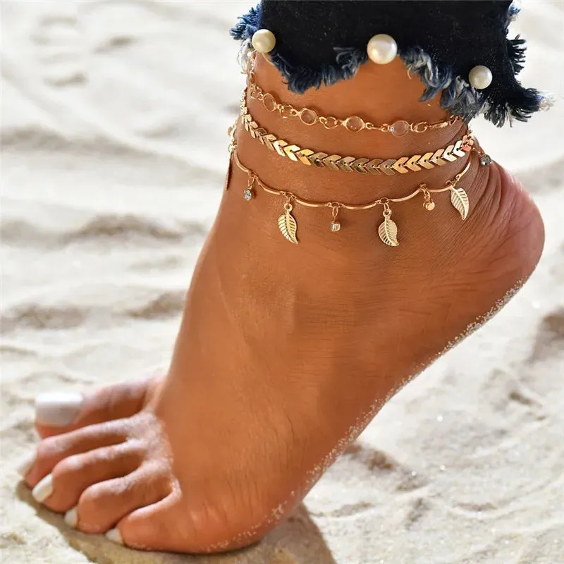 Fashion Colorful Crystal Beads Anklets for Women Boho Gold Color Chain Ankle Bracelet Leg Bracelet Ocean Beach Foot Jewelry