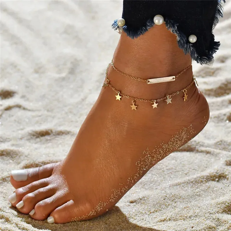 Fashion Colorful Crystal Beads Anklets for Women Boho Gold Color Chain Ankle Bracelet Leg Bracelet Ocean Beach Foot Jewelry