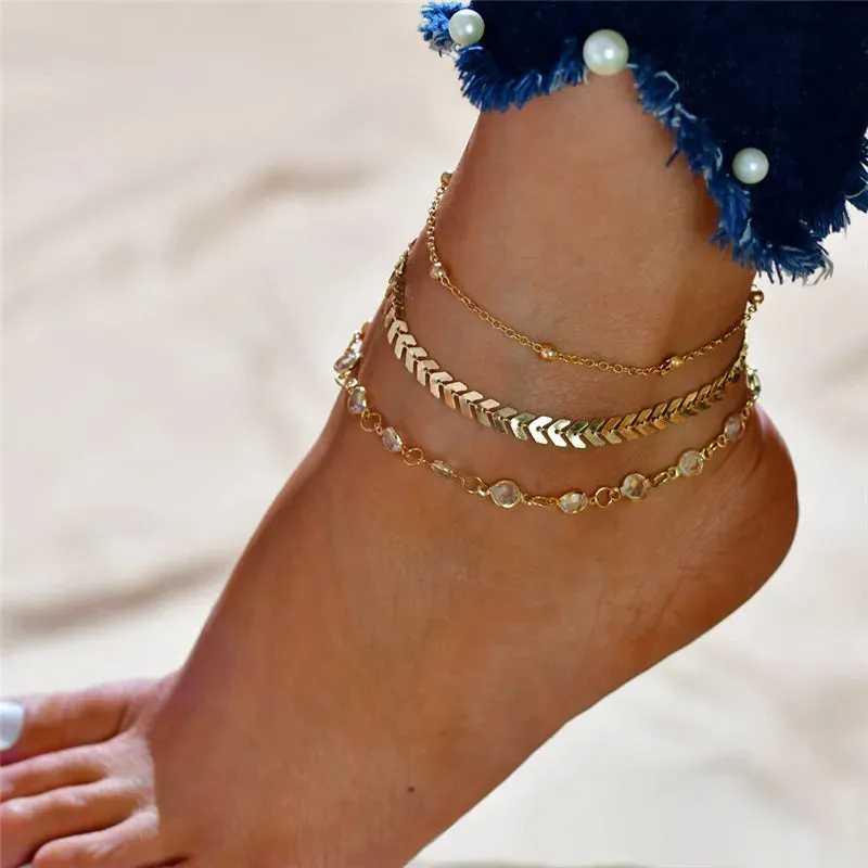 Fashion Colorful Crystal Beads Anklets for Women Boho Gold Color Chain Ankle Bracelet Leg Bracelet Ocean Beach Foot Jewelry