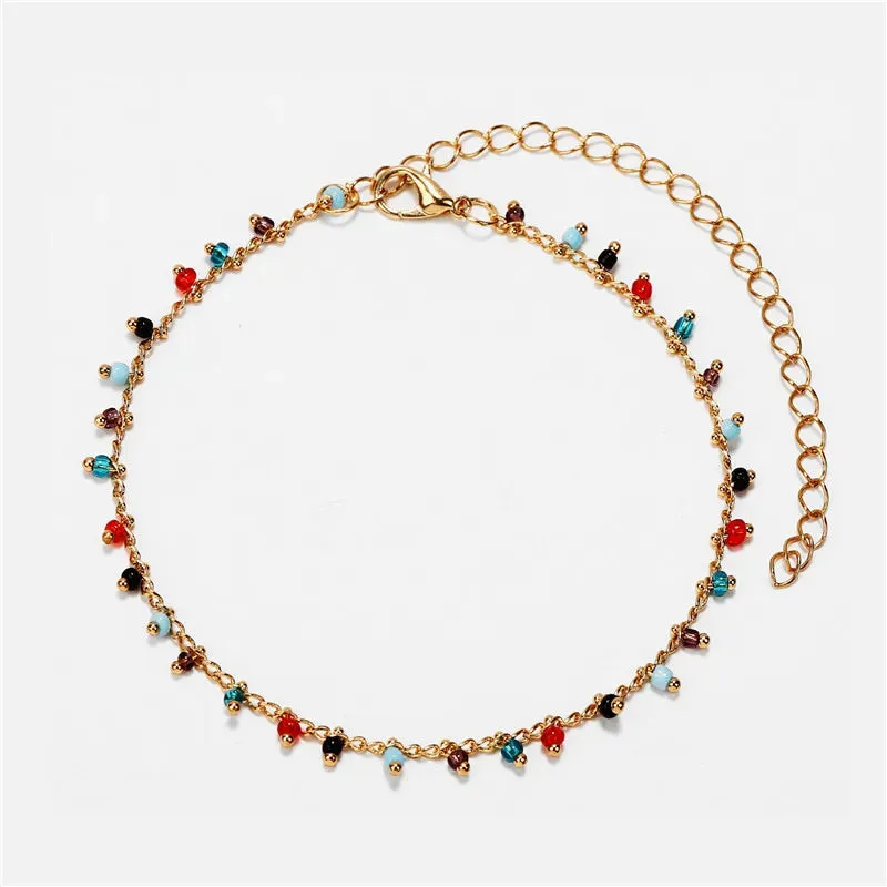 Fashion Colorful Crystal Beads Anklets for Women Boho Gold Color Chain Ankle Bracelet Leg Bracelet Ocean Beach Foot Jewelry