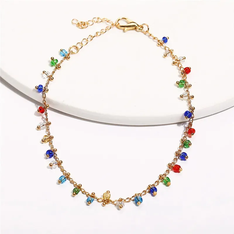 Fashion Colorful Crystal Beads Anklets for Women Boho Gold Color Chain Ankle Bracelet Leg Bracelet Ocean Beach Foot Jewelry