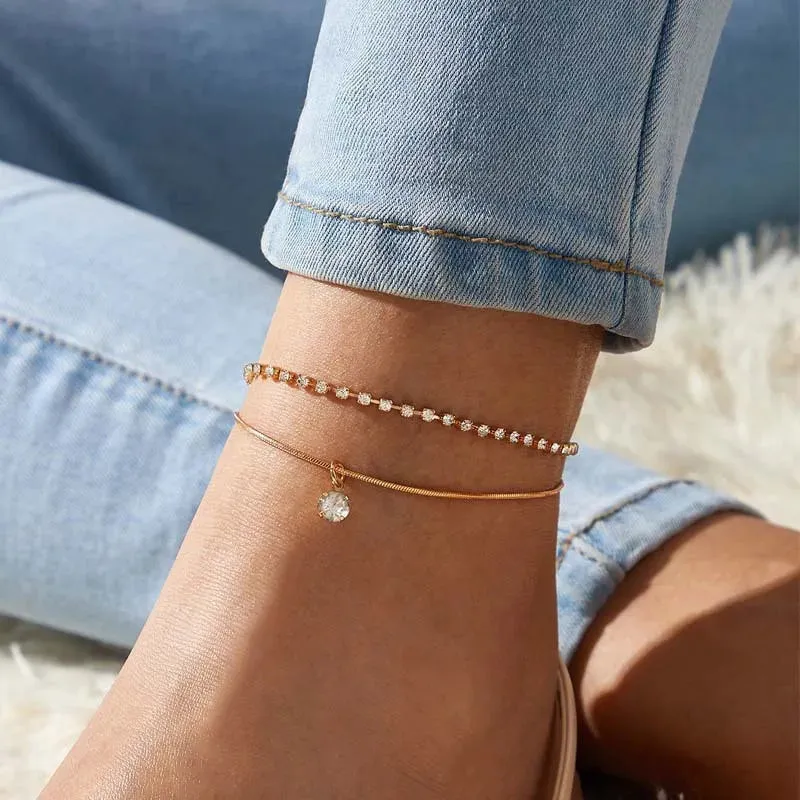 Fashion Colorful Crystal Beads Anklets for Women Boho Gold Color Chain Ankle Bracelet Leg Bracelet Ocean Beach Foot Jewelry