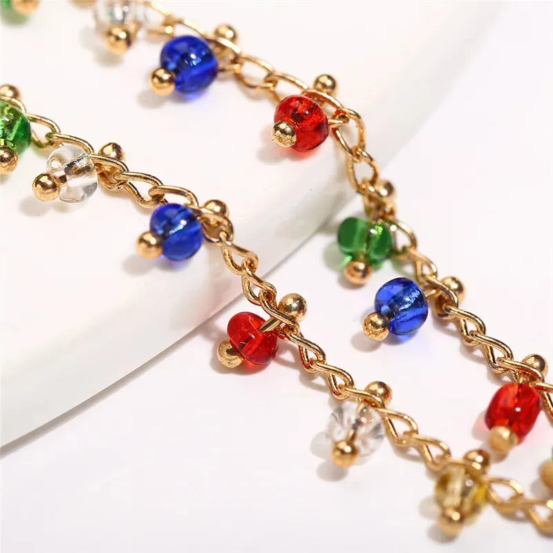 Fashion Colorful Crystal Beads Anklets for Women Boho Gold Color Chain Ankle Bracelet Leg Bracelet Ocean Beach Foot Jewelry