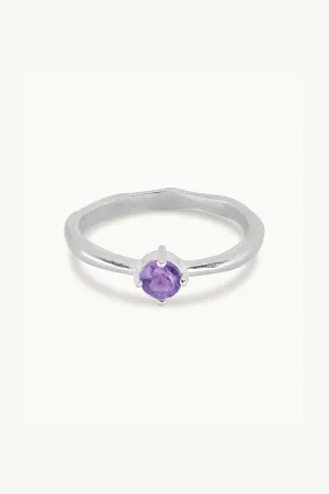 February Amethyst Silver Birthstone Ring