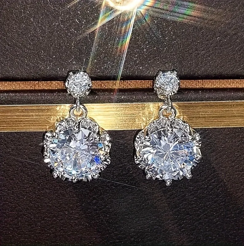 Female Pendant Earrings – Crystal Jewelry for Wedding, Party, Elegant Lady Engagement Accessories, Perfect Gift