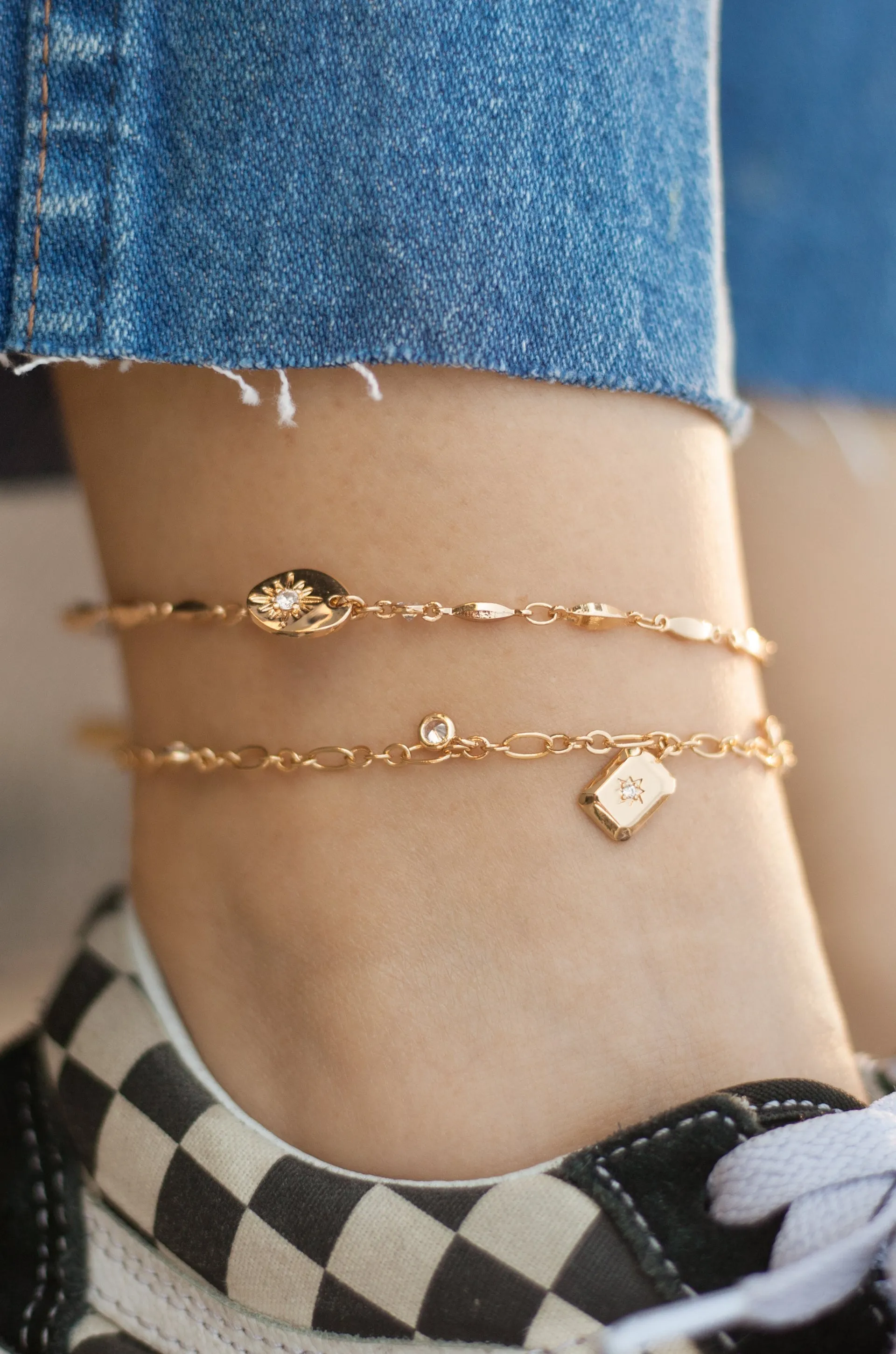 Find Your Way 18k Gold Plated Anklet Set of 2