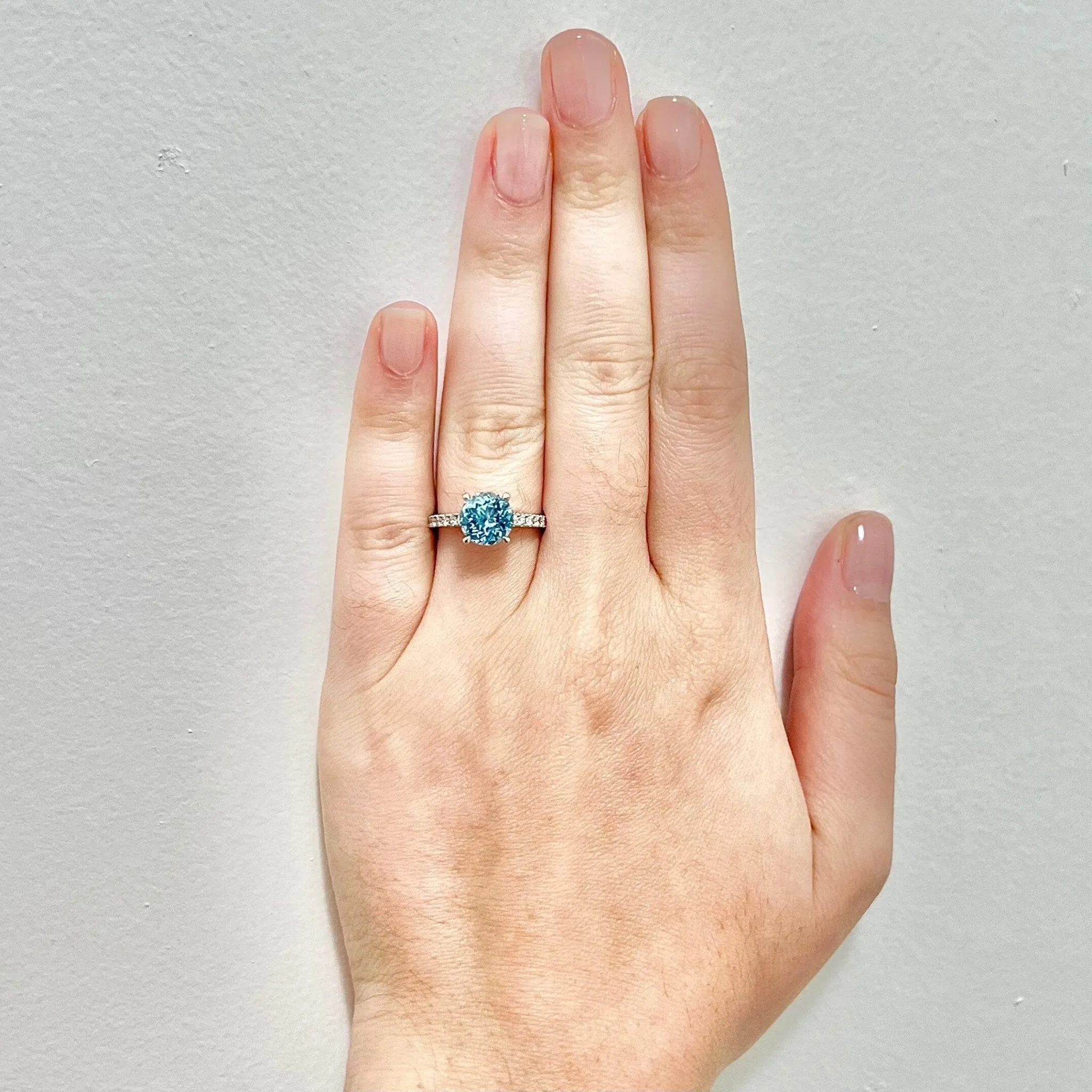 Fine Custom-Made Platinum Round Santa Maria Aquamarine & Diamond Engagement Ring
