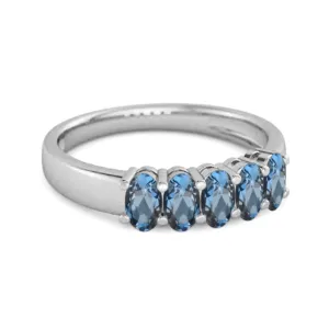 Five Stone 1.25 Cts London Blue Topaz Half Eternity 925 Sterling Silver Ring