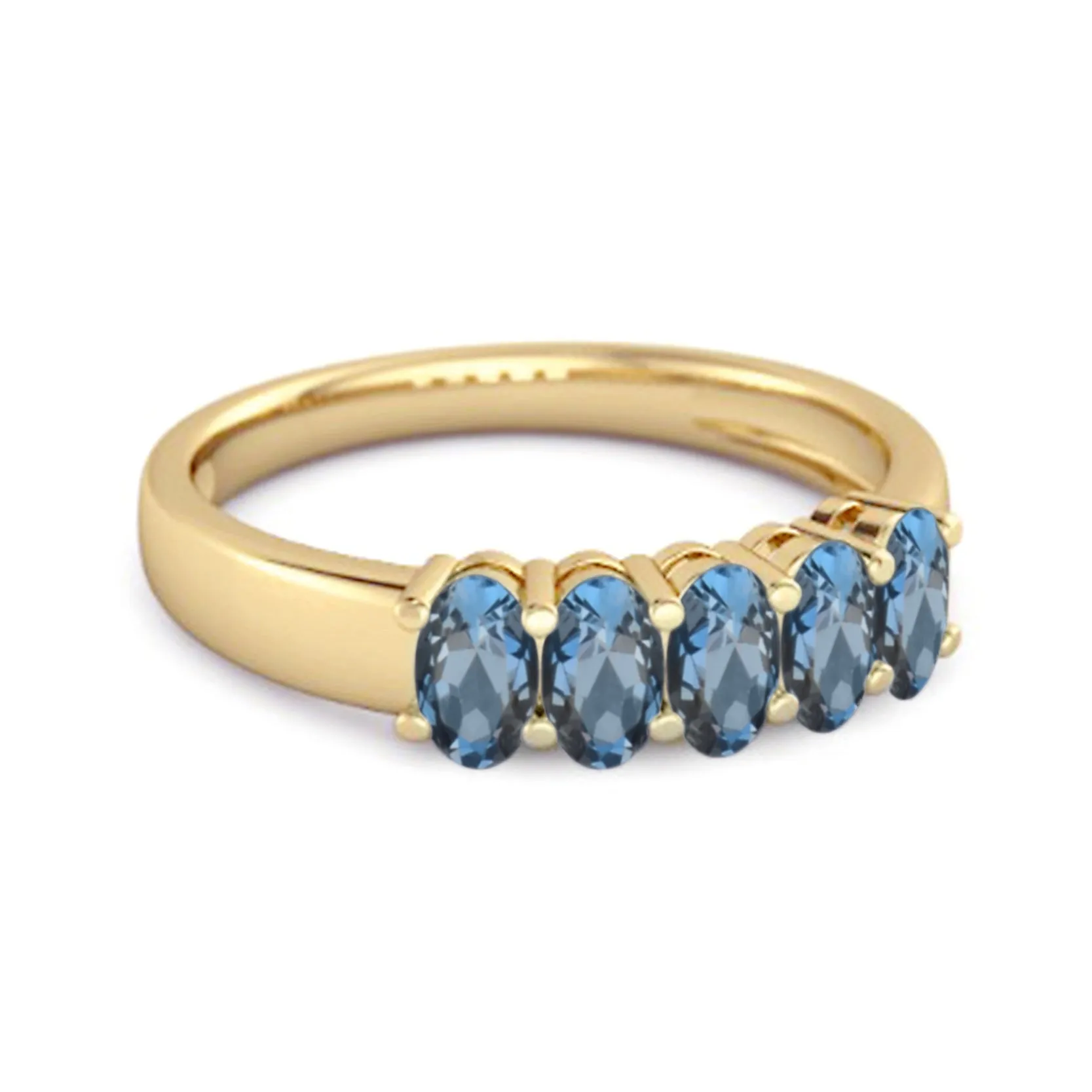 Five Stone 1.25 Cts London Blue Topaz Half Eternity 925 Sterling Silver Ring