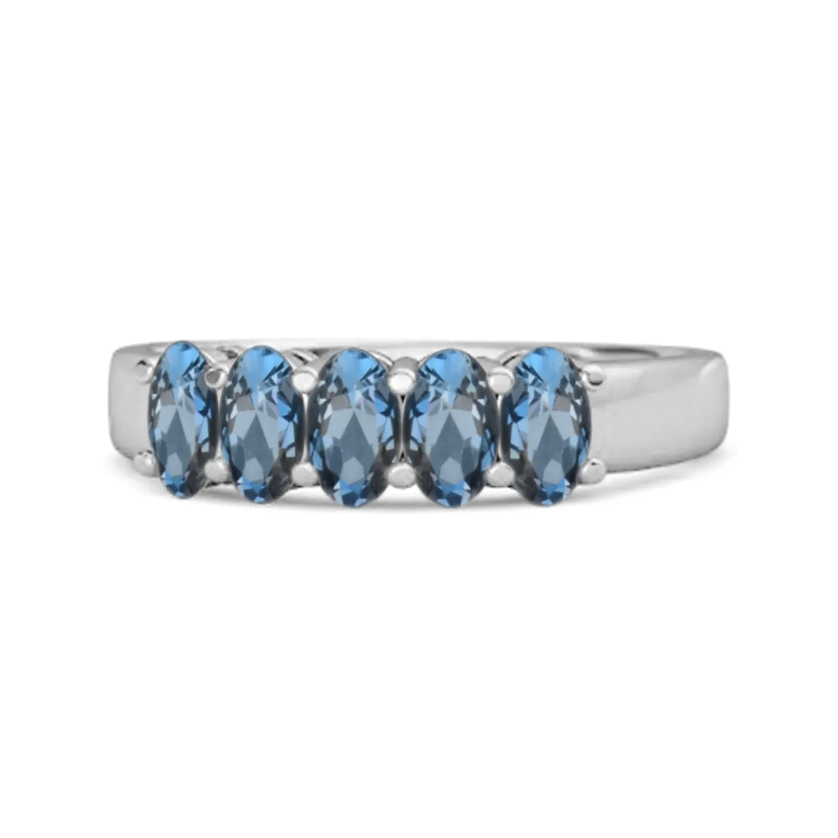 Five Stone 1.25 Cts London Blue Topaz Half Eternity 925 Sterling Silver Ring
