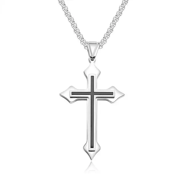 Flame Cross Pendant Chain Necklace Long Cross Jewelry Chain