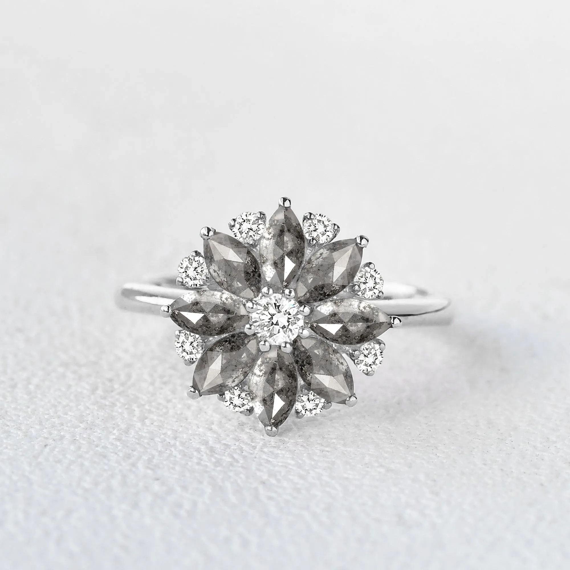 Floral Inspired - Salt and Pepper Diamond Gold Ring