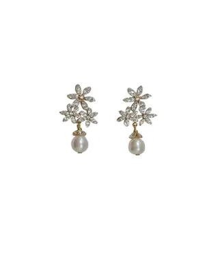 Floral Pearl Drop Wedding Earrings