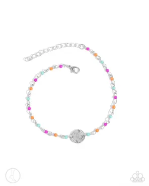 Florida Freestyle - Multi - Colorful Bead Silver Disc Paparazzi Anklet