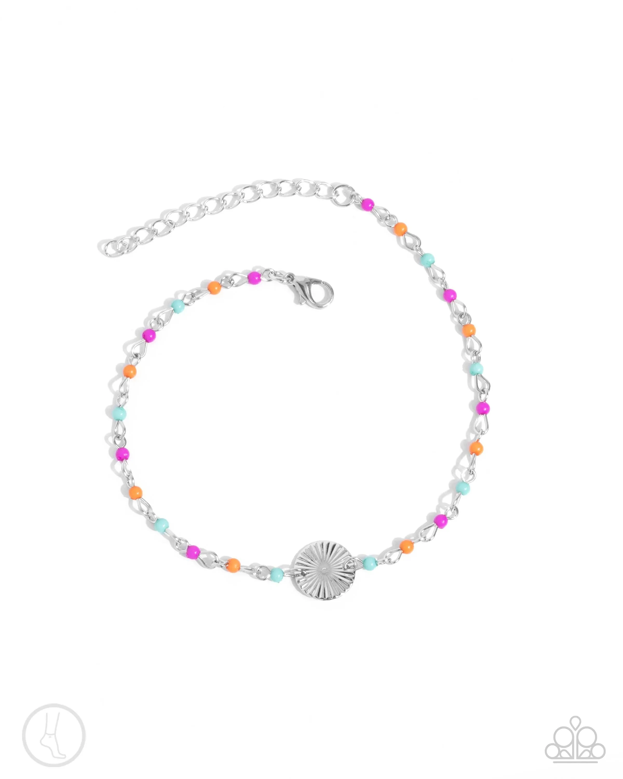 Florida Freestyle - Multi - Colorful Bead Silver Disc Paparazzi Anklet