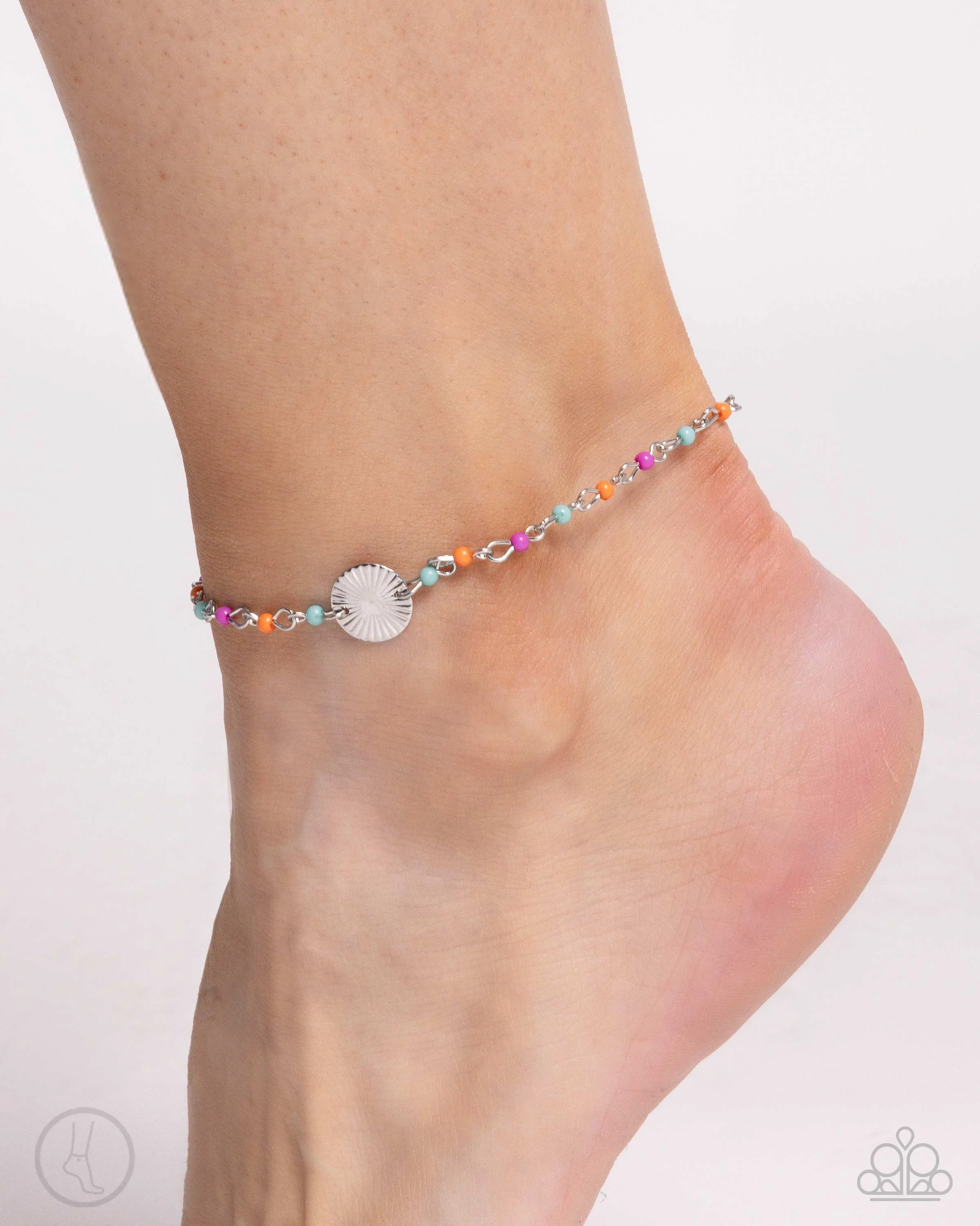 Florida Freestyle - Multi - Colorful Bead Silver Disc Paparazzi Anklet