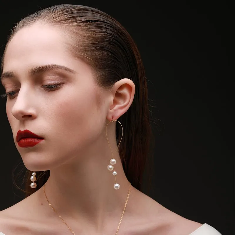 Flowing Bead Series Multi-Bead Gold Wire Earrings