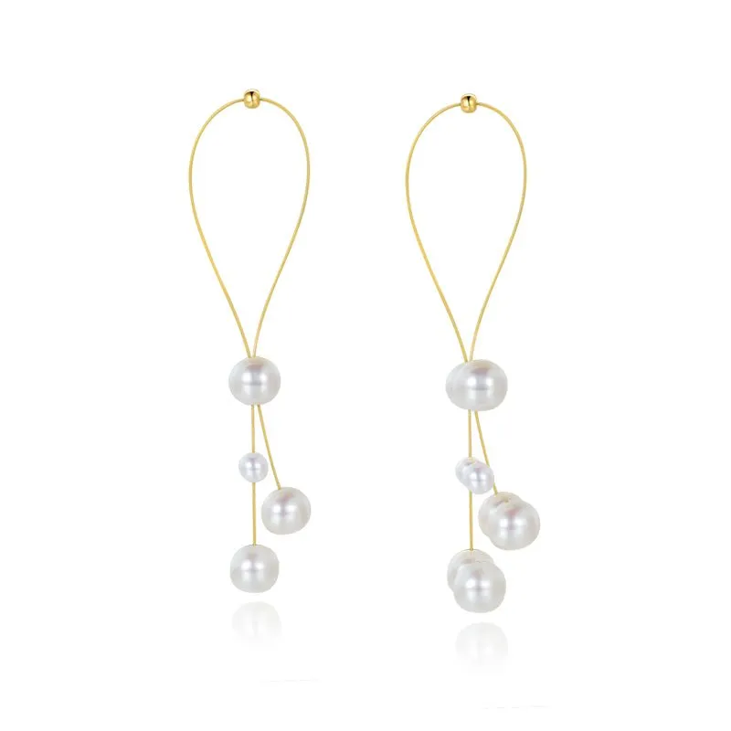Flowing Bead Series Multi-Bead Gold Wire Earrings