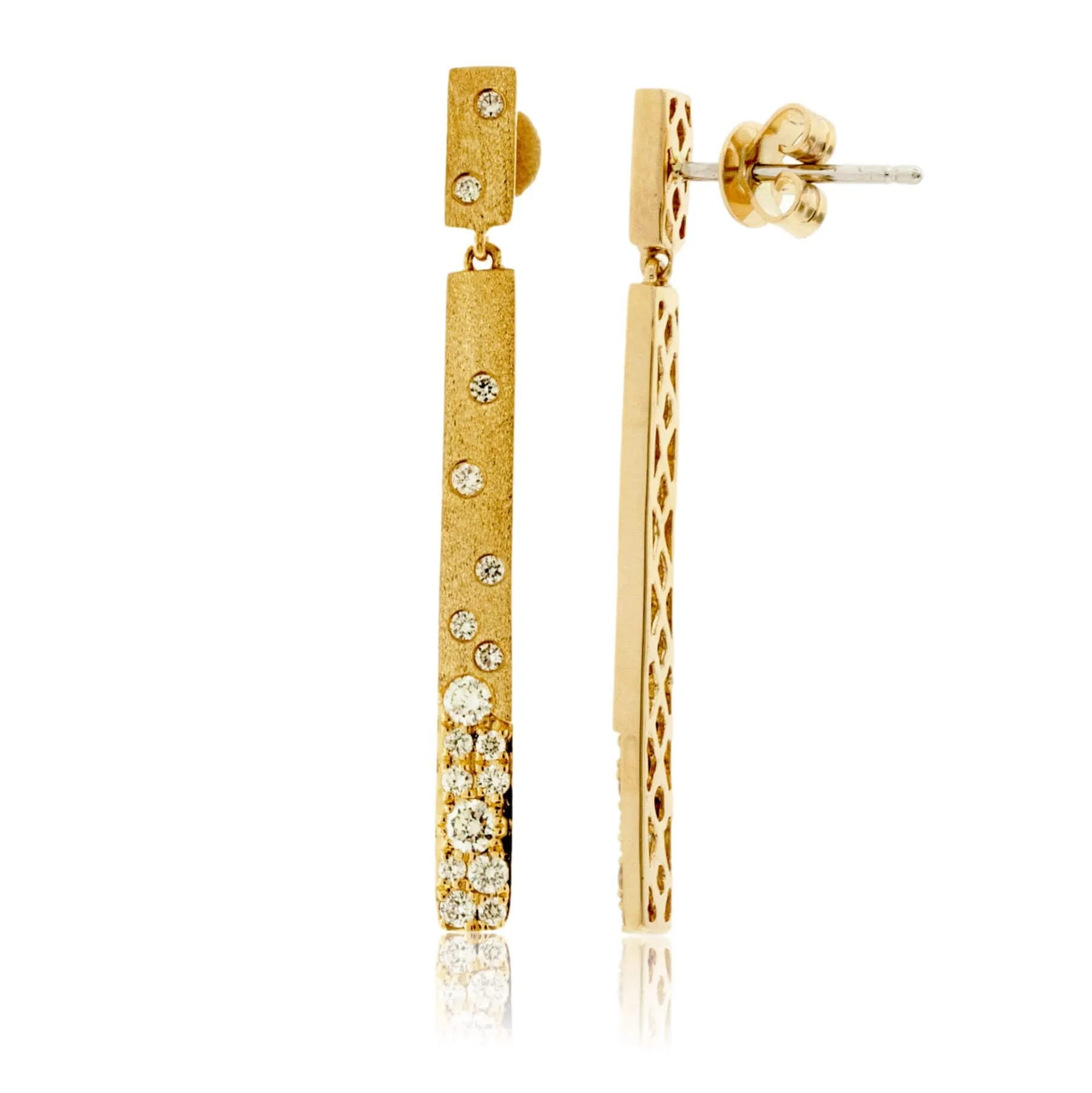 Flush Set Diamond Station Bar Earrings