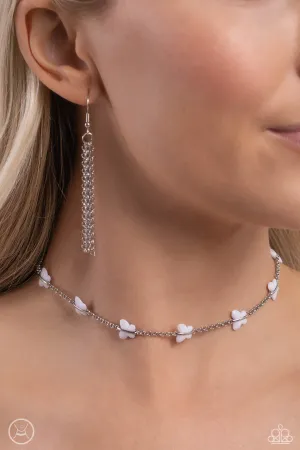 FLYING in Wait - White - Butterfly Paparazzi Choker Necklace