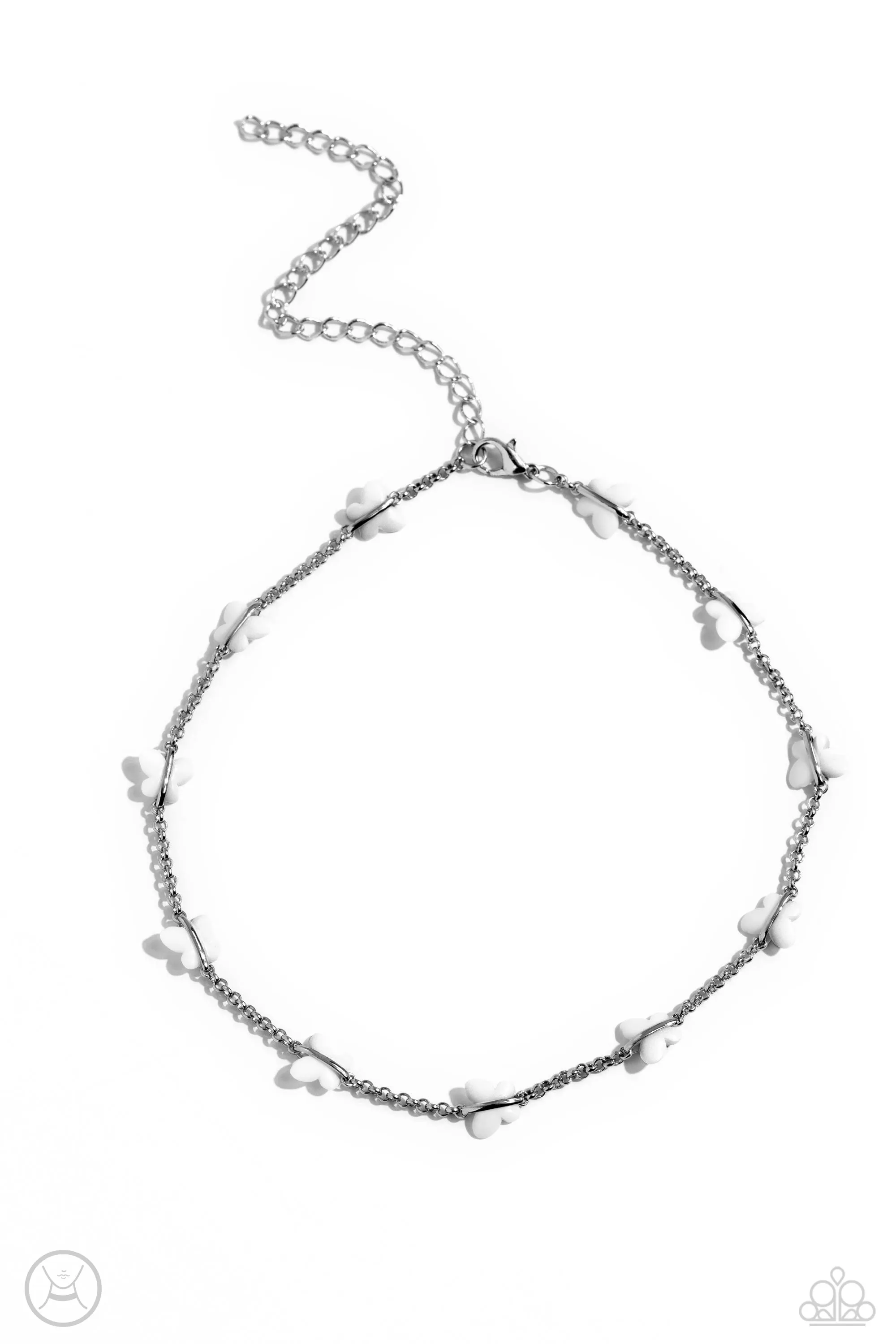 FLYING in Wait - White - Butterfly Paparazzi Choker Necklace