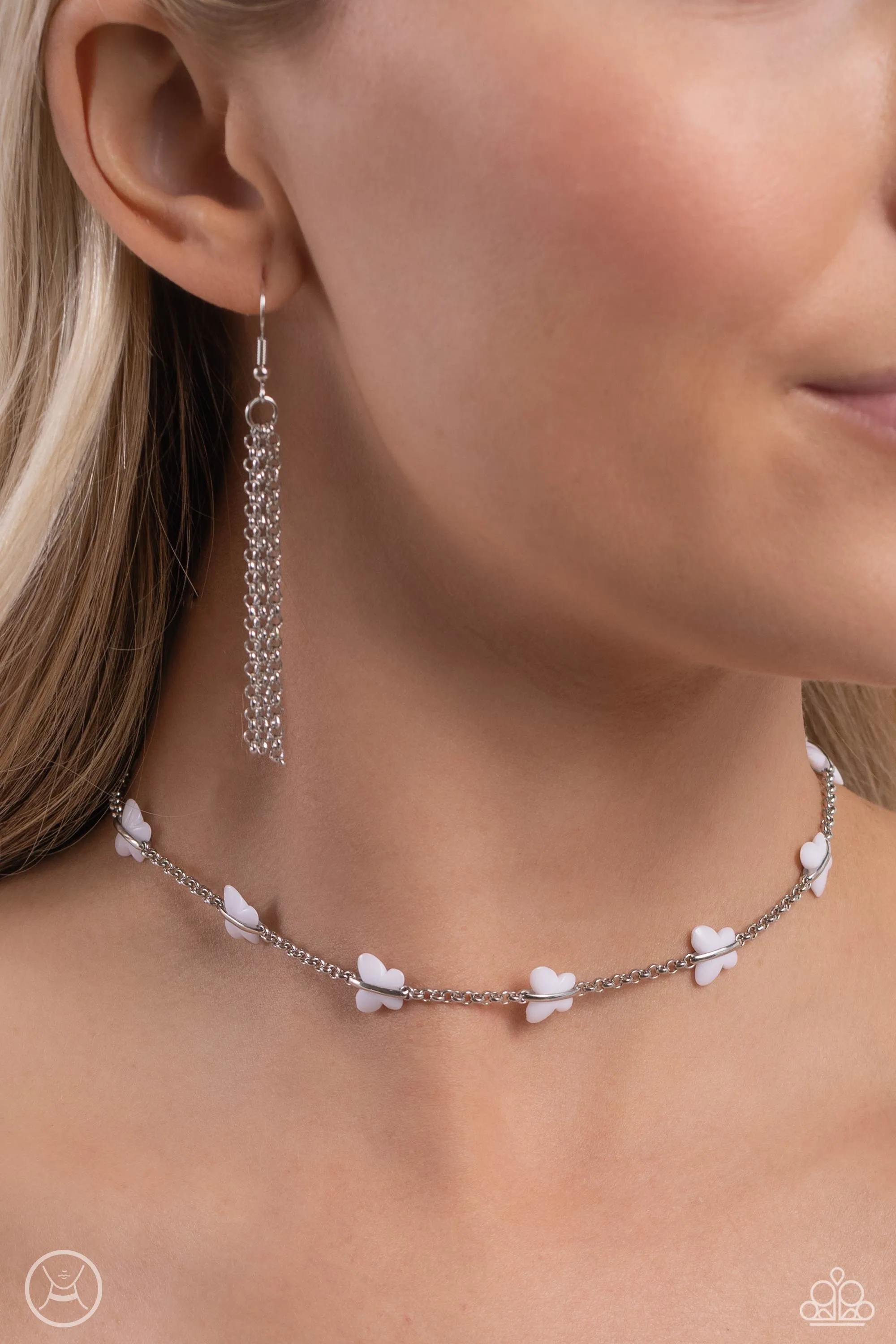 FLYING in Wait - White - Butterfly Paparazzi Choker Necklace
