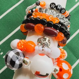 Football Lovers Bracelet Set Cincinnati Beaded WHO DEY Stacking Bracelets Couples Go Football Set - SET 6