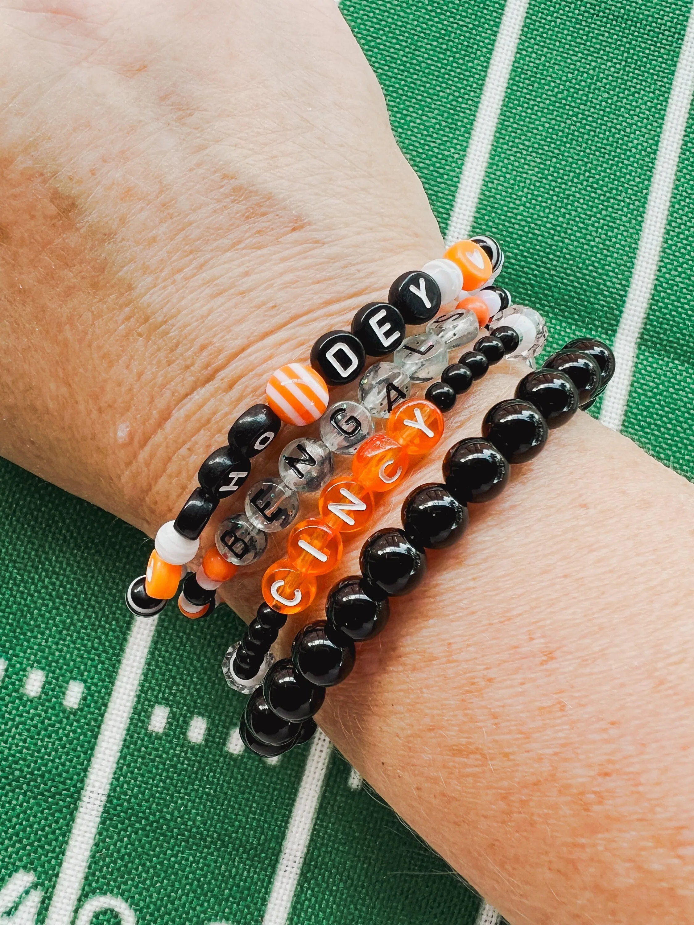 Football Lovers Bracelet Set Cincinnati Beaded WHO DEY Stacking Bracelets Couples Go Football Set - SET 6