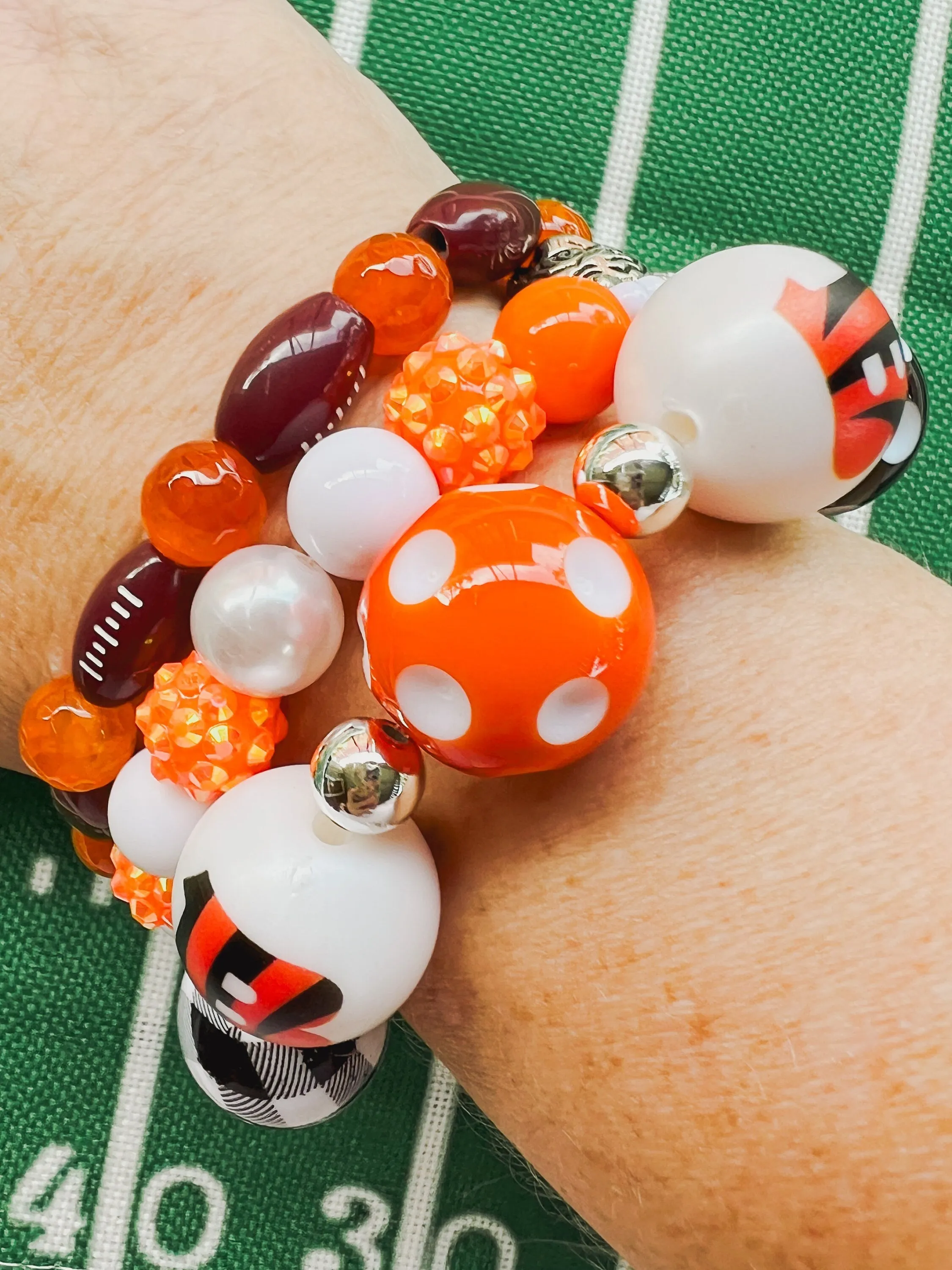 Football Lovers Bracelet Set Cincinnati Beaded WHO DEY Stacking Bracelets Couples Go Football Set - SET 6