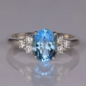 FOR J ONLY 14K White Gold Oval Aquamarine and Diamond Ring 1.56 Carats
