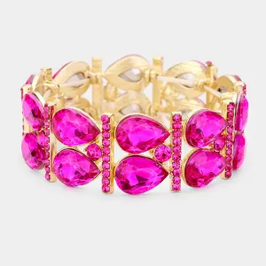 Fuchsia Crystal Teardrop Stretch Pageant Bracelet  | 429348