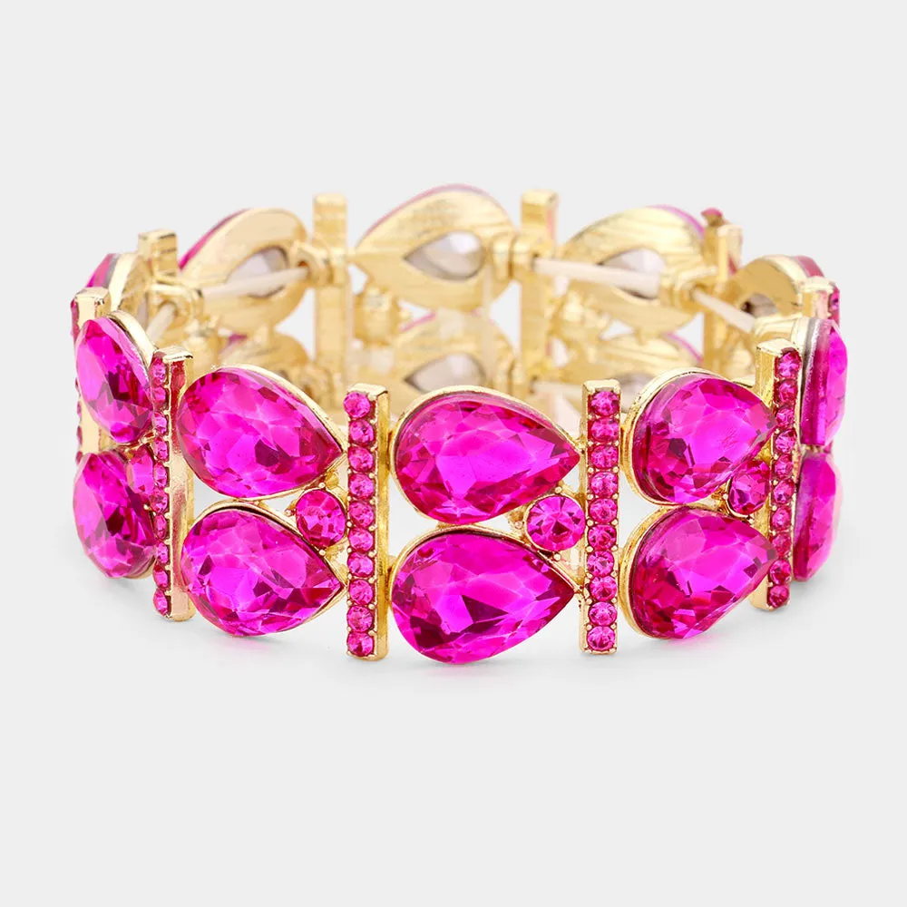 Fuchsia Crystal Teardrop Stretch Pageant Bracelet  | 429348