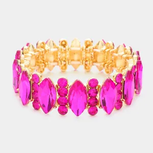 Fuchsia Marquise Stone Accented Stretch Pageant Bracelet | Prom Bracelet | 588244
