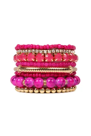 Fuchsia Multicolor Stretch Bracelet - Pack of 6
