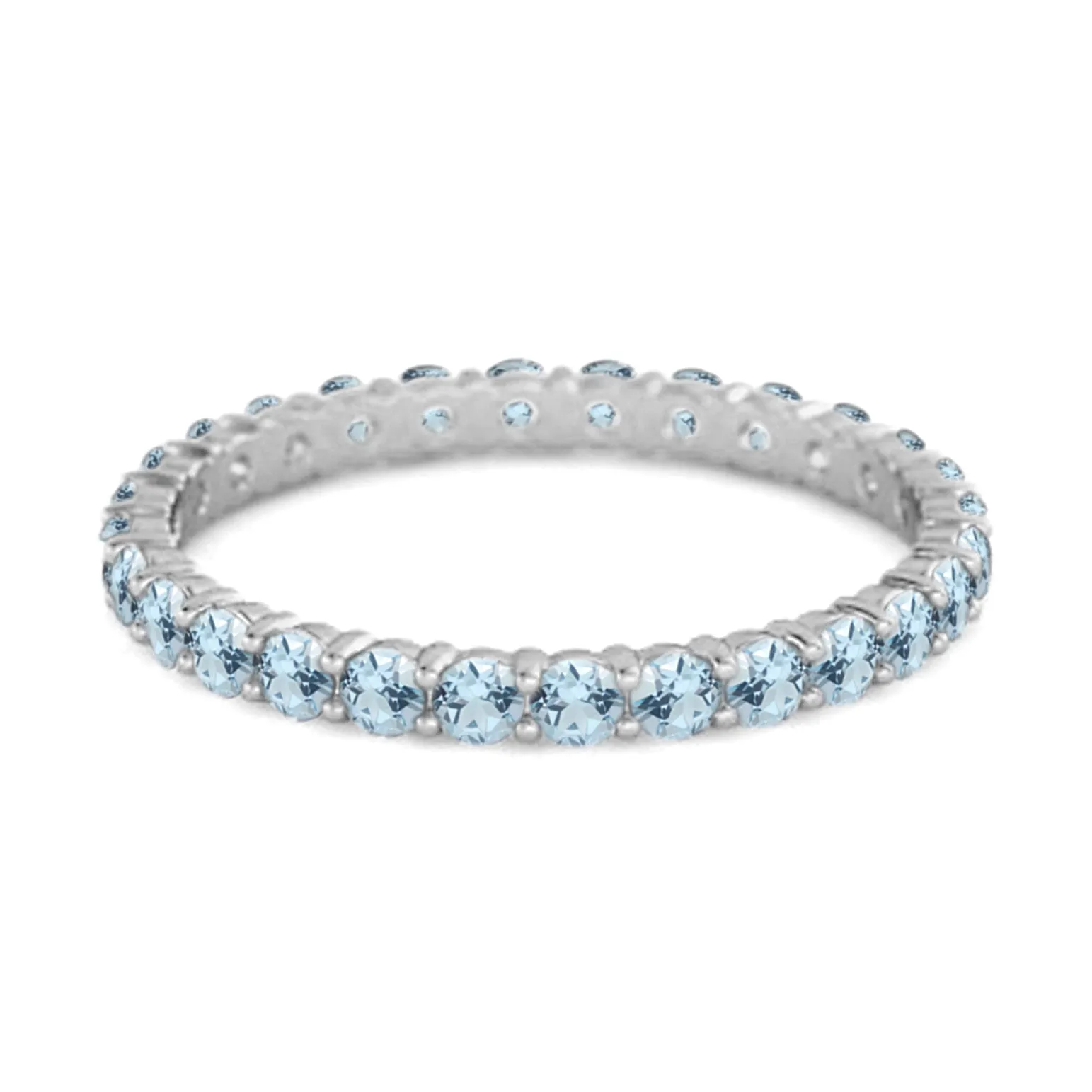 Full Eternity Blue Topaz 925 Sterling Silver Stacking Bridal Ring