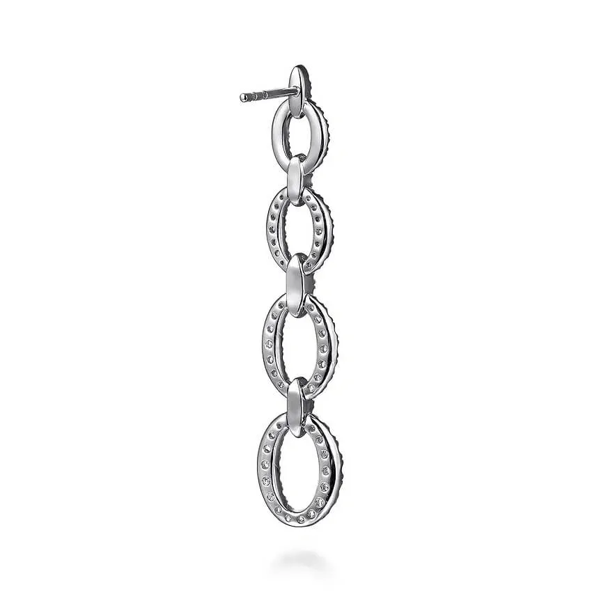 Gabriel 14K White Gold Graduating Diamond Link Stud Drop Earrings EG15220W45JJ