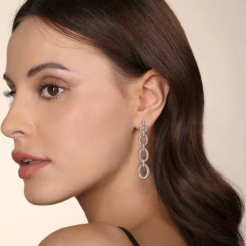 Gabriel 14K White Gold Graduating Diamond Link Stud Drop Earrings EG15220W45JJ
